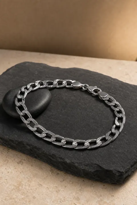 Noxera Çizgili Gurmet Çelik Erkek Bileklik – Silver görseli