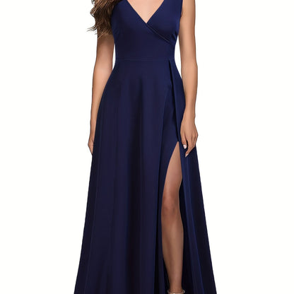 Surplice Neck Sleeveless Solid Dress