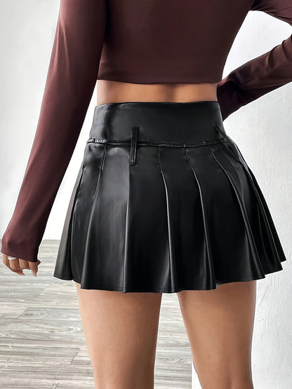 Pleated Solid Color Mini Skirt