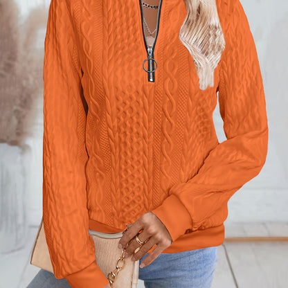 Textured Zipper Pullover Sweatshirt