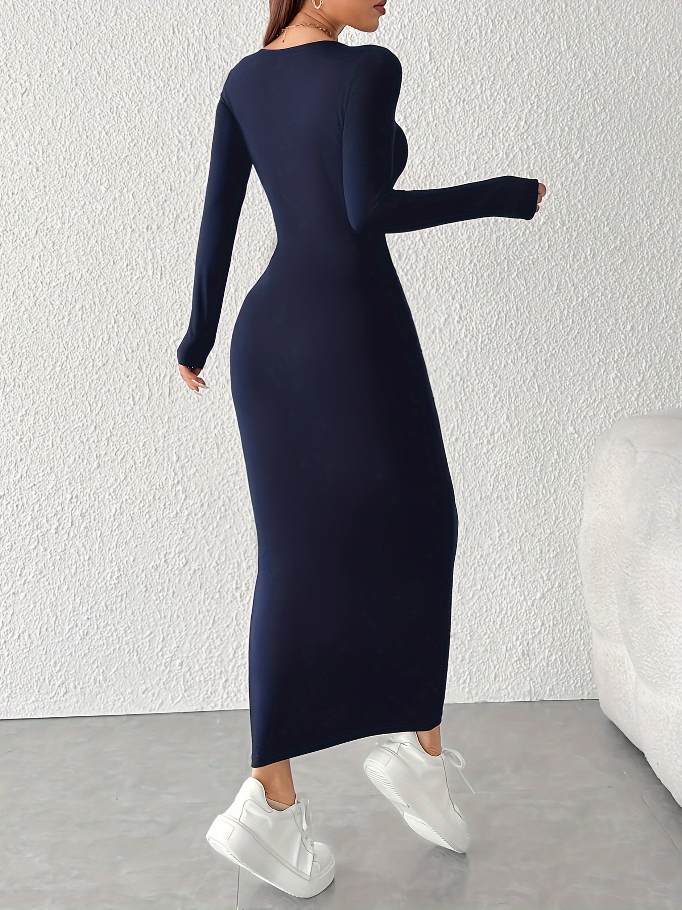 Solid Color Crew Neck Minimalist Dress