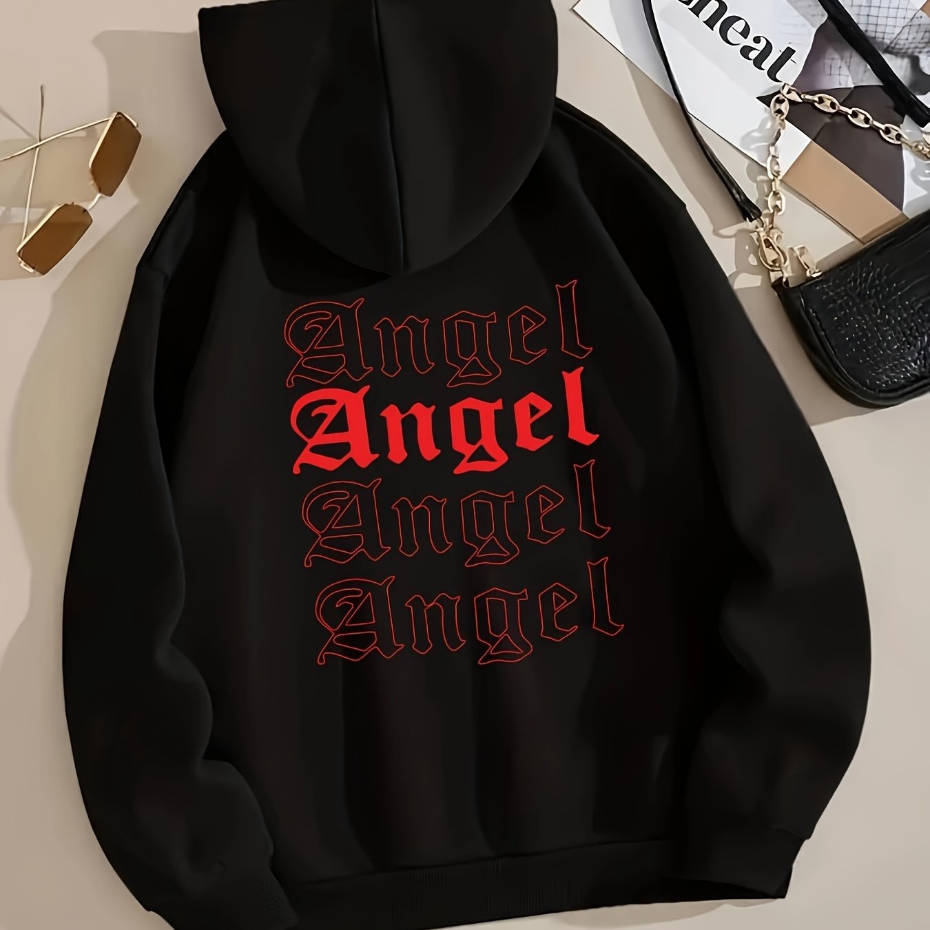 Angel Print Drawstring Hoodie