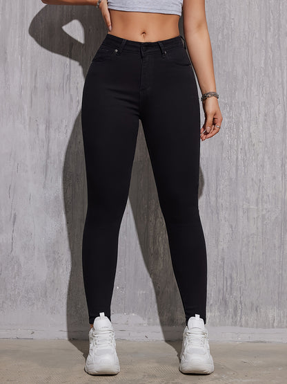 High Rise Plain Skinny Jeans