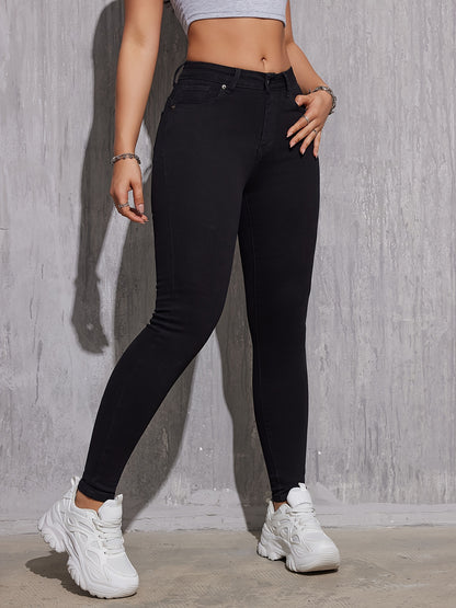 High Rise Plain Skinny Jeans