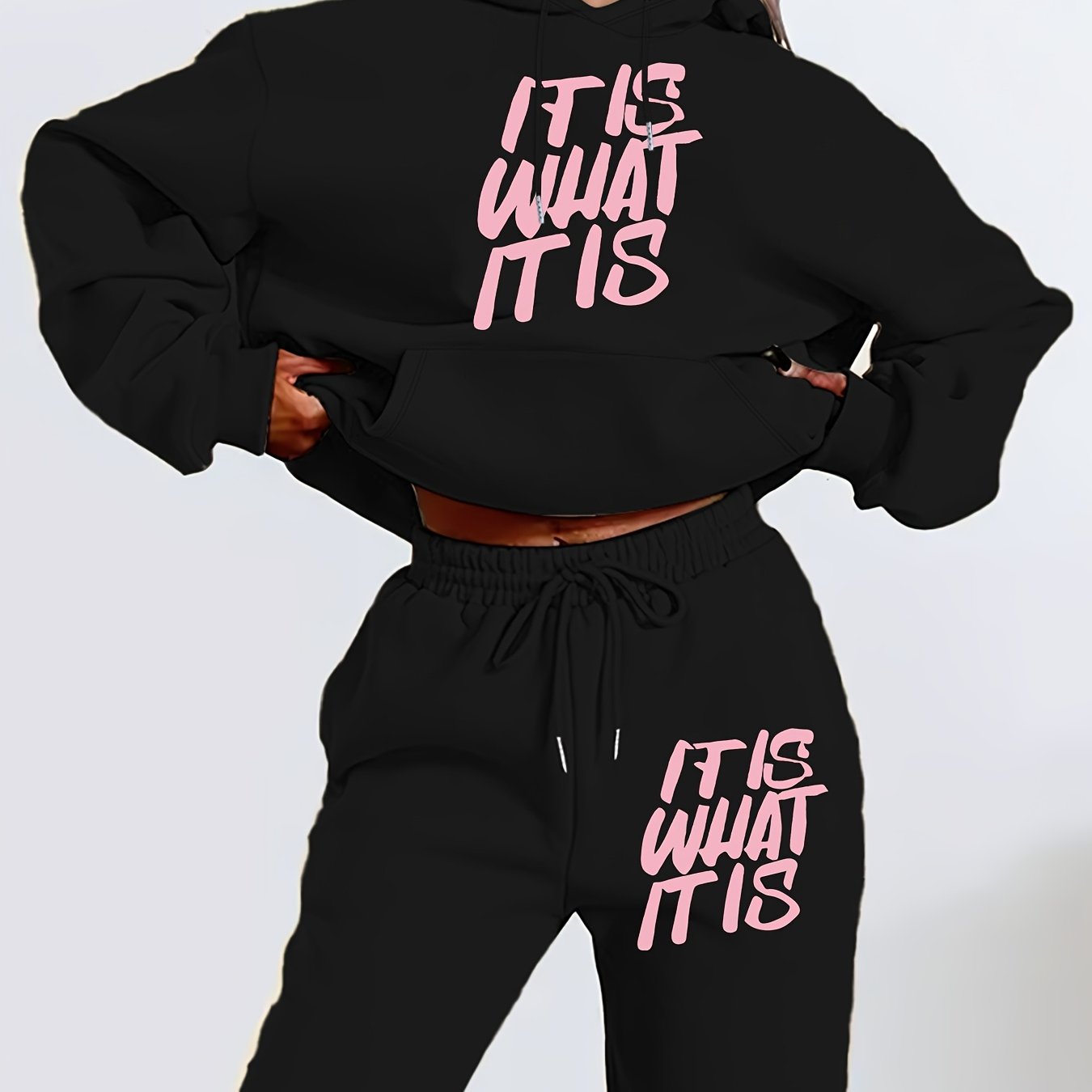 Hooded Tracksuit Set with Geometric Letter Print