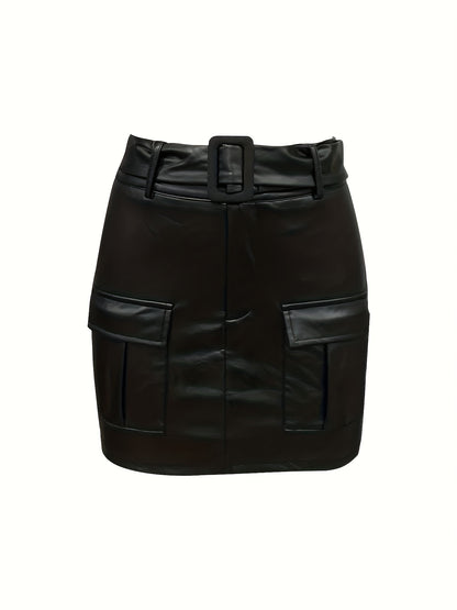 Elegant Solid Color Belted Mini Skirt