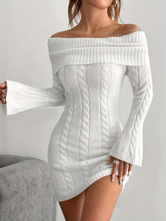 Elegant Off-Shoulder Cable Knit Dress