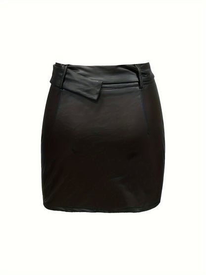 Elegant Solid Color Belted Mini Skirt