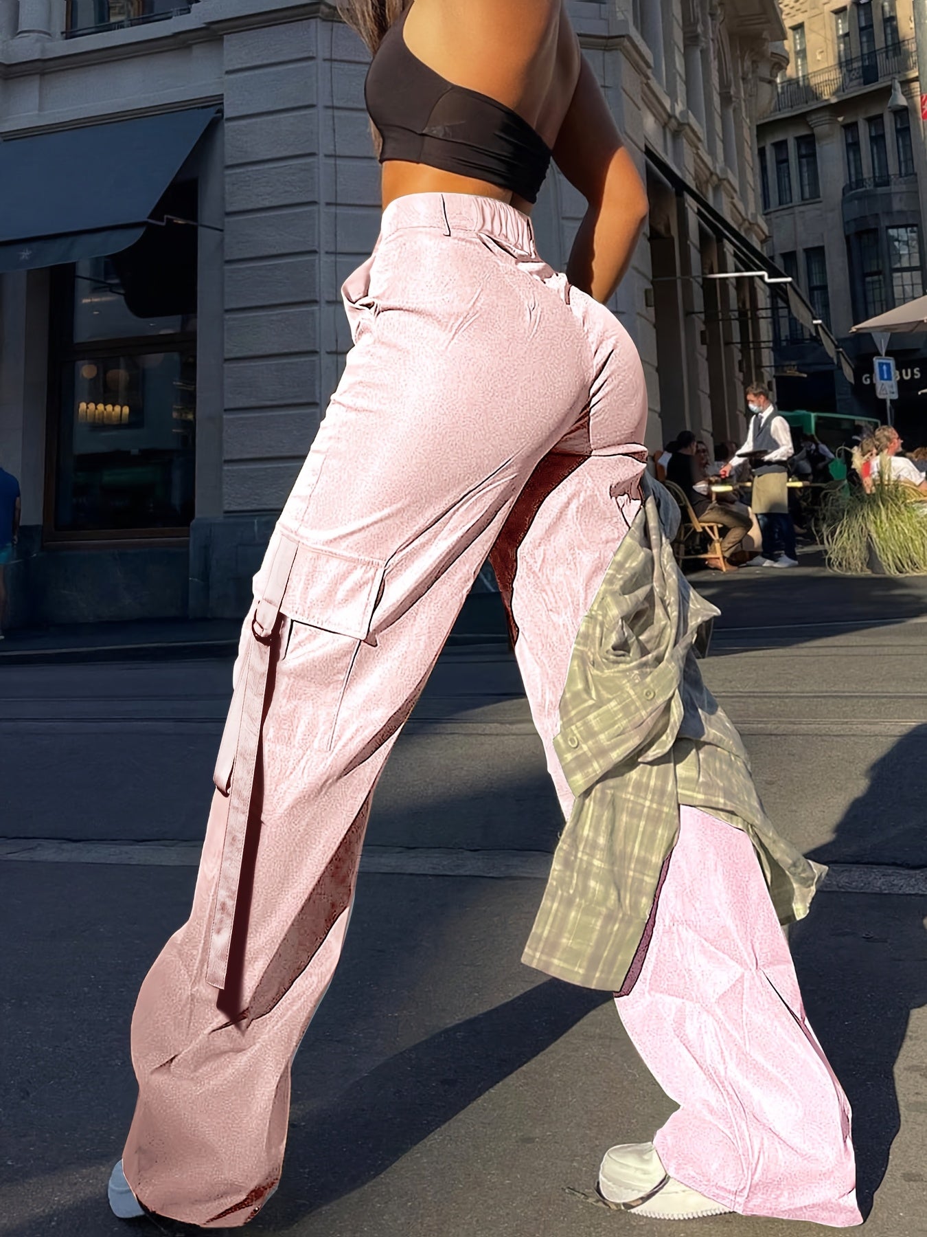 High-Waist Pink Cargo Pants