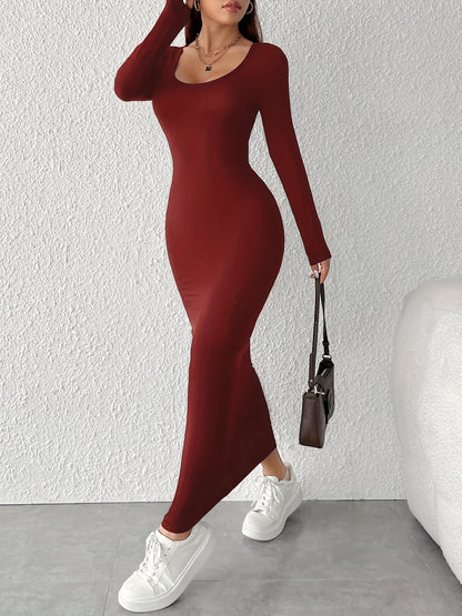 Solid Color Crew Neck Minimalist Dress