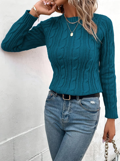 Cable Knit Crew Neck Slim Sweater