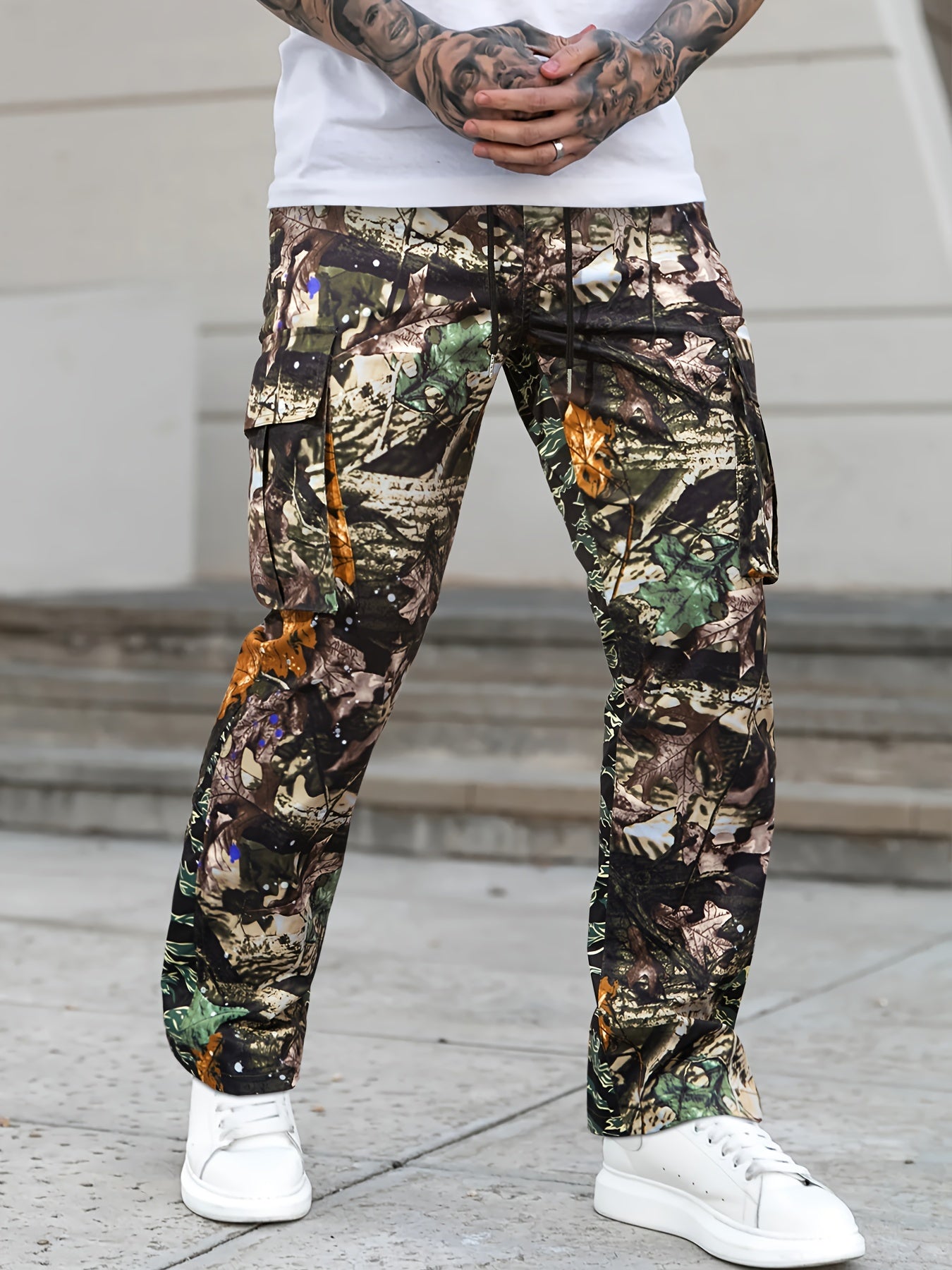 Versatile Neutral Style Patchwork Camouflage Pants