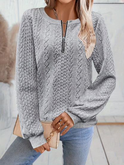 Textured Zipper Pullover Sweatshirt