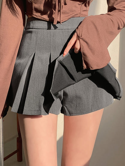 Casual Preppy Style Solid Color Pleated Skirt