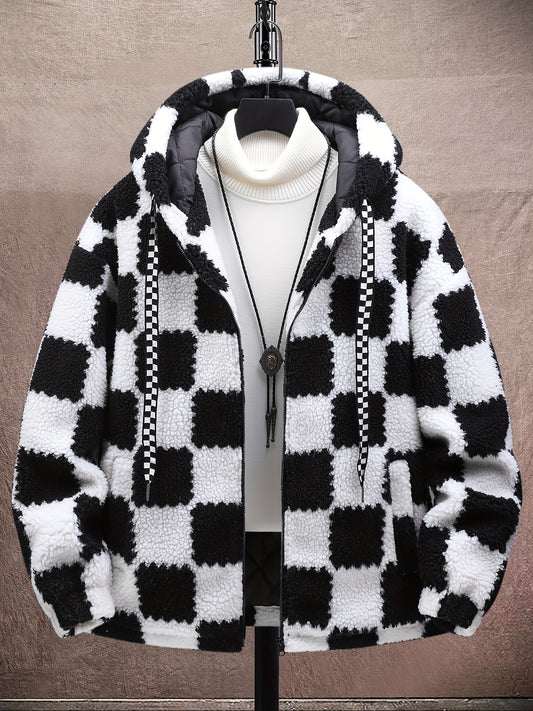 Casual Checked Hooded Fleece Jacket