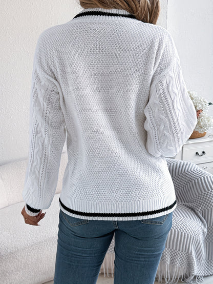 Acrylic V-Neck Cable Knit Sweater