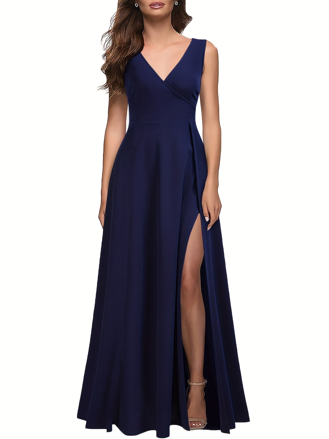 Surplice Neck Sleeveless Solid Dress