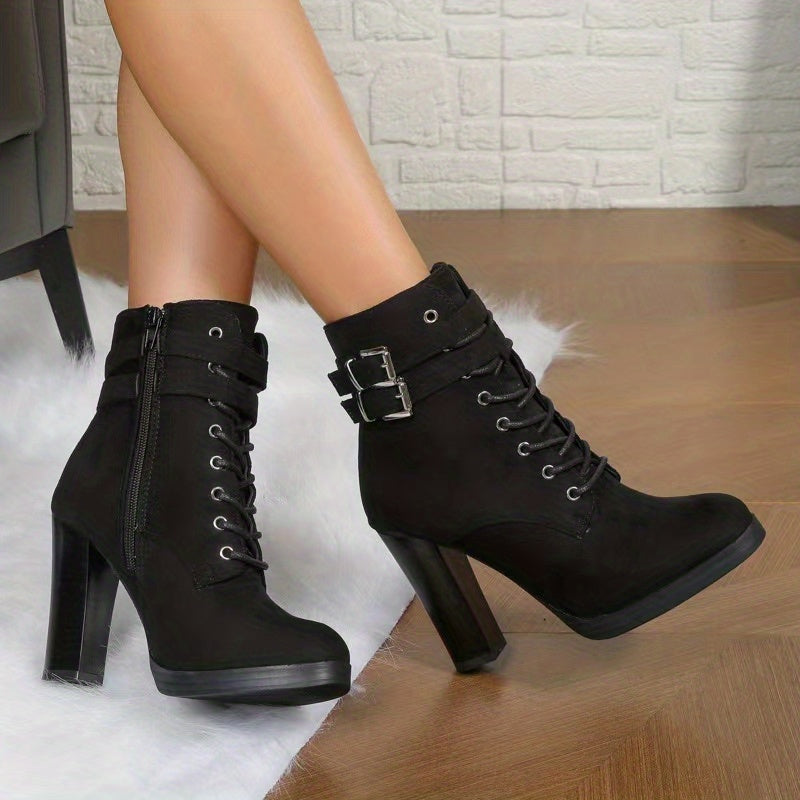 Elegant Brown Lace-Up Block Heel Ankle Boots