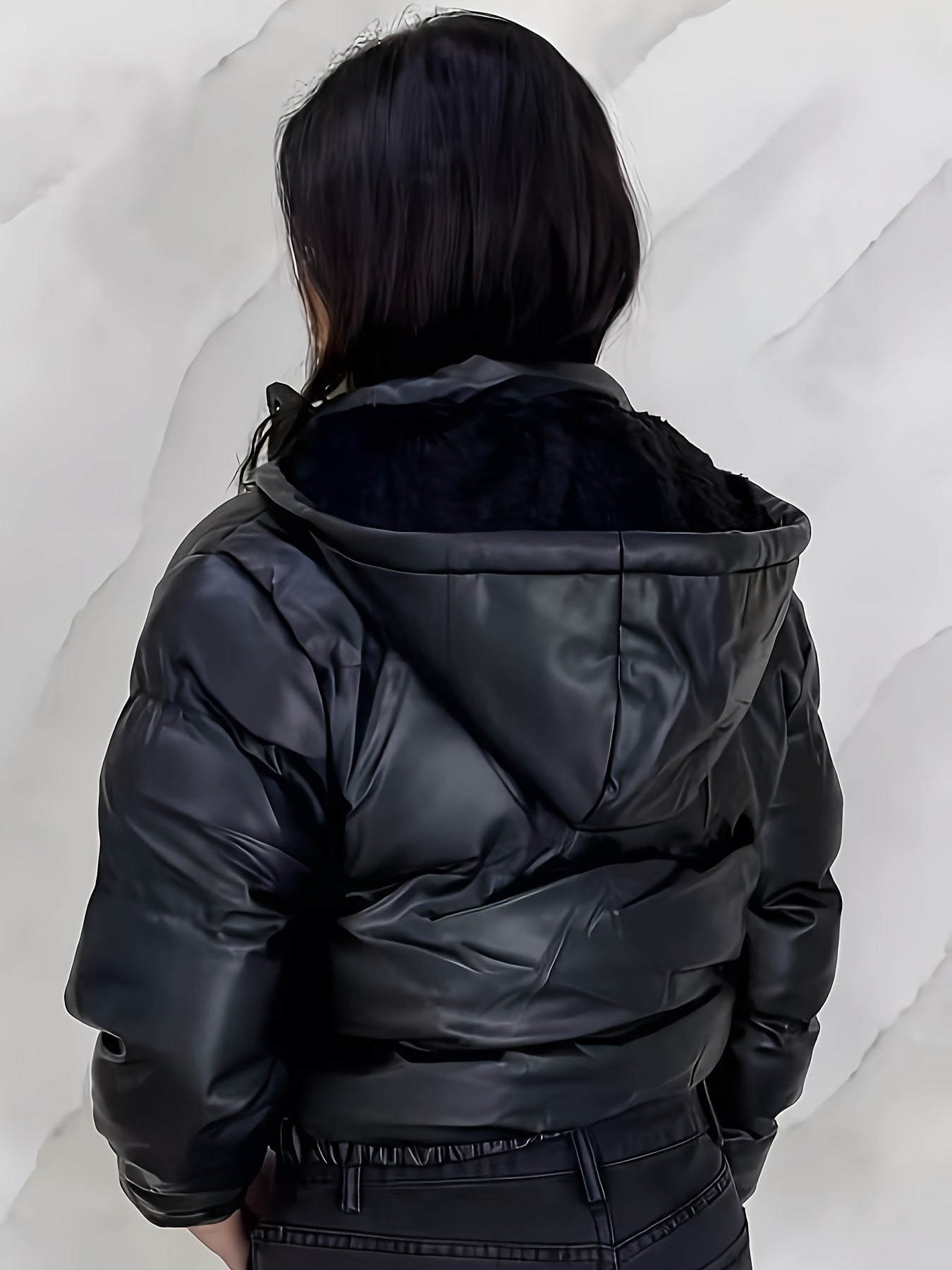 Elegant Faux Leather Hooded Jacket