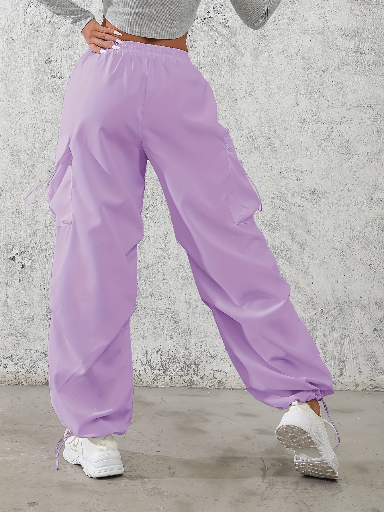 Solid Color Drawstring Baggy Cargo Pants