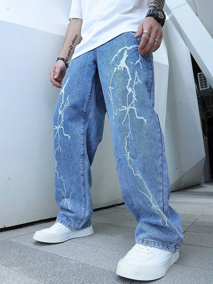 Lightning Print Denim Jeans