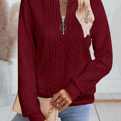 Textured Zipper Pullover Sweatshirt