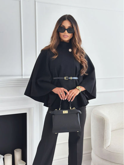 Stand Collar Batwing Sleeve Cloak Jacket