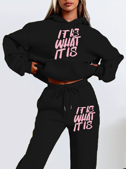 Hooded Tracksuit Set with Geometric Letter Print