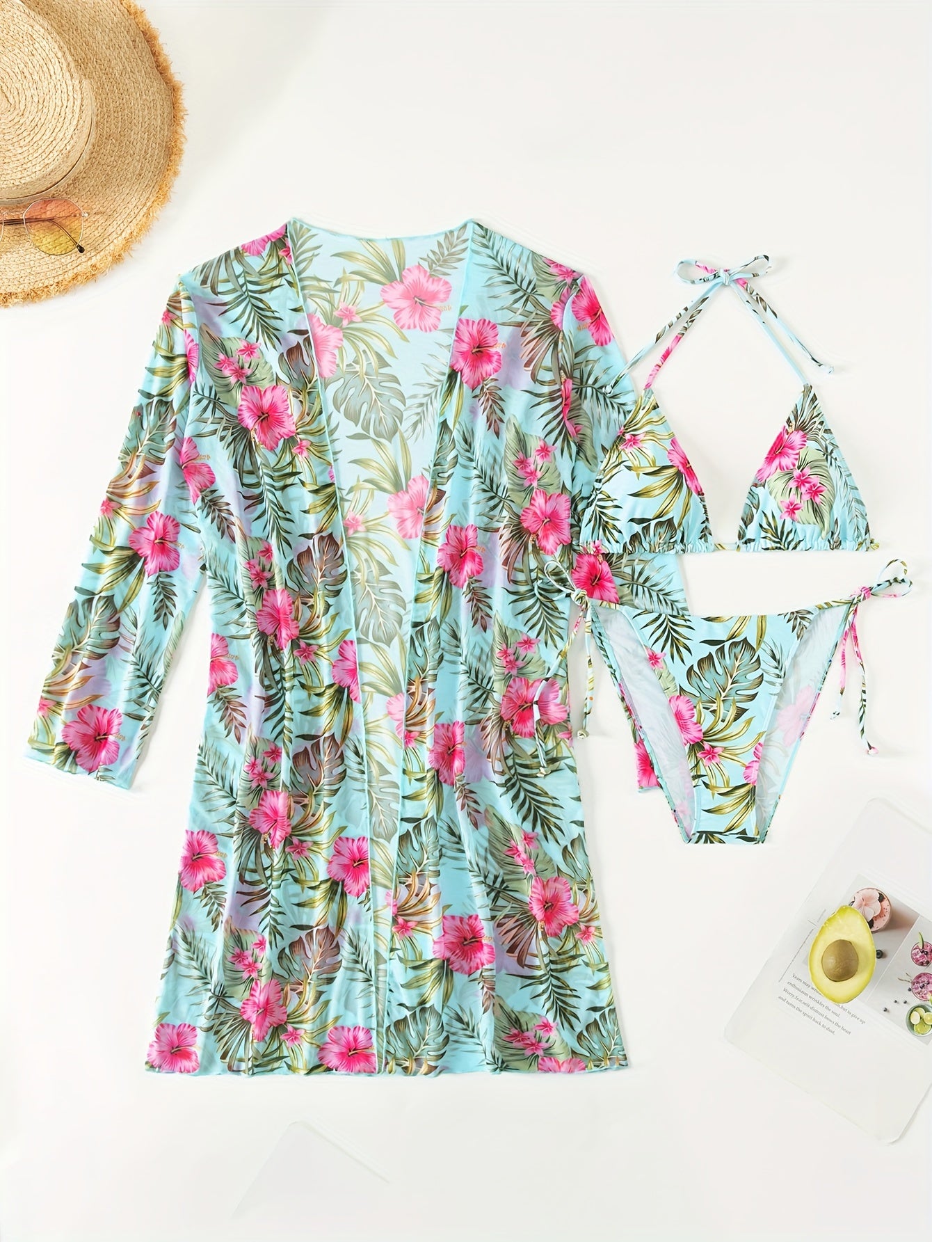 Chic Tropical Floral & Leaf Print Bikini Set