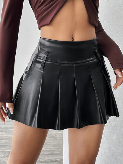 Pleated Solid Color Mini Skirt