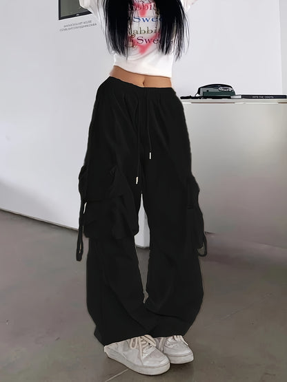 Flap Pockets Wide Leg Cargo Pants