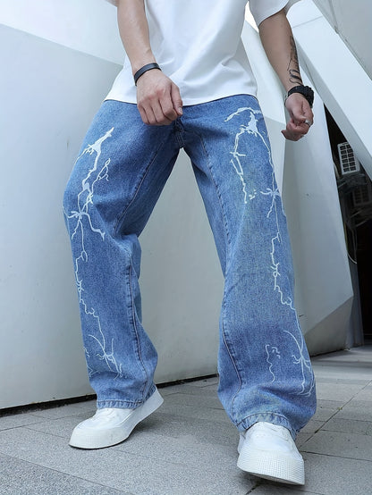 Lightning Print Denim Jeans