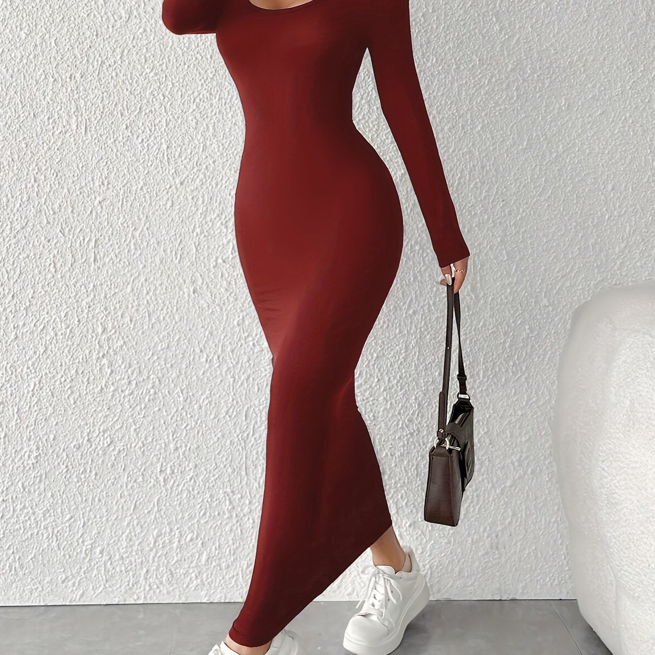 Solid Color Crew Neck Minimalist Dress