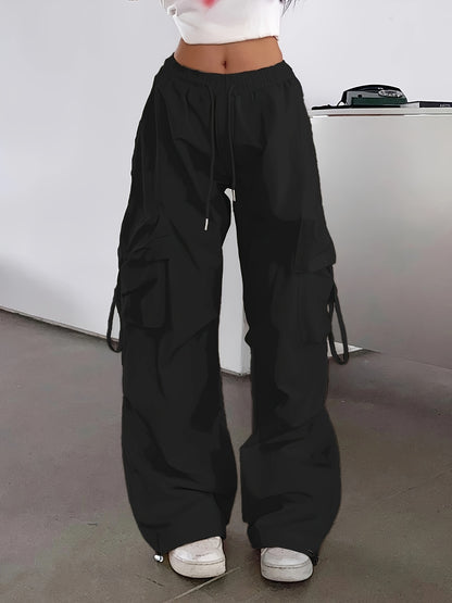 Flap Pockets Wide Leg Cargo Pants