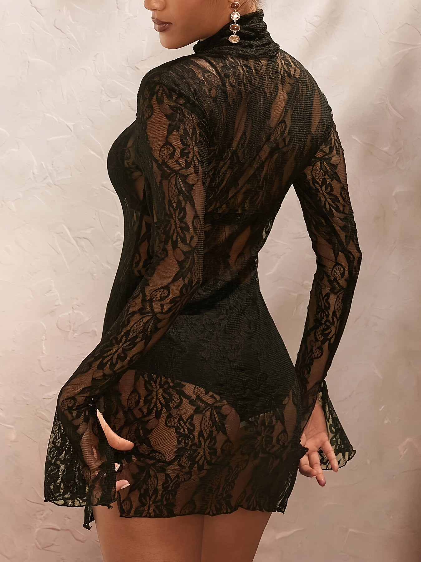 Elegant Black Lace Long Sleeve Bodycon Dress