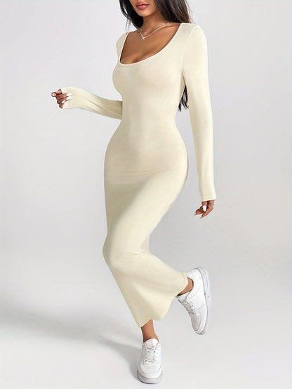 Solid Color Crew Neck Minimalist Dress