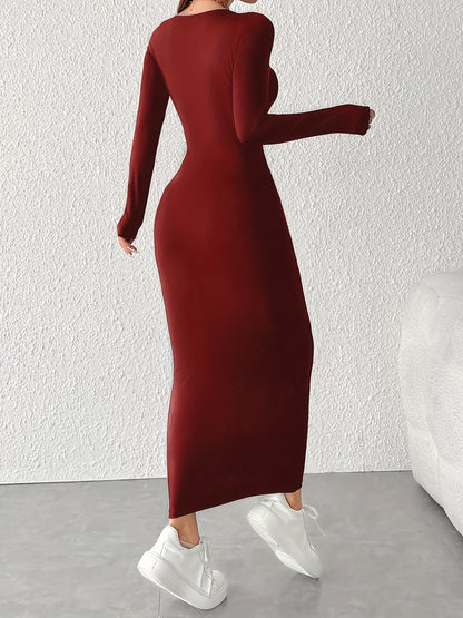 Solid Color Crew Neck Minimalist Dress