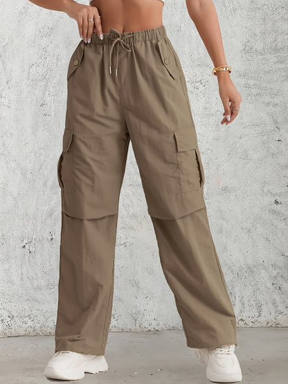 Flap Pockets Straight Leg Cargo Pants