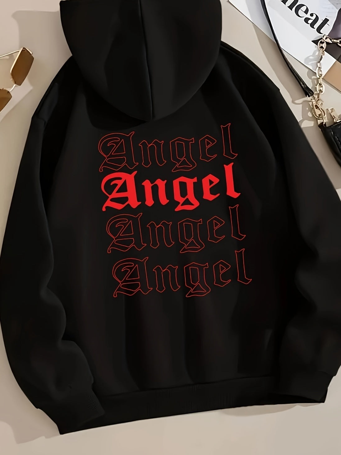 Angel Print Drawstring Hoodie