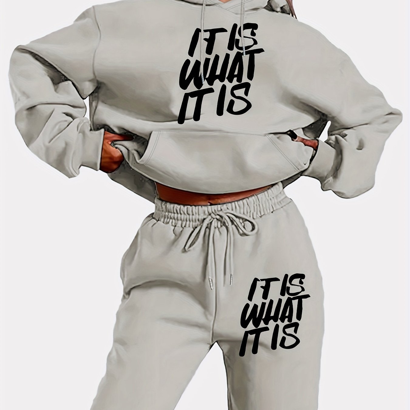 Hooded Tracksuit Set with Geometric Letter Print