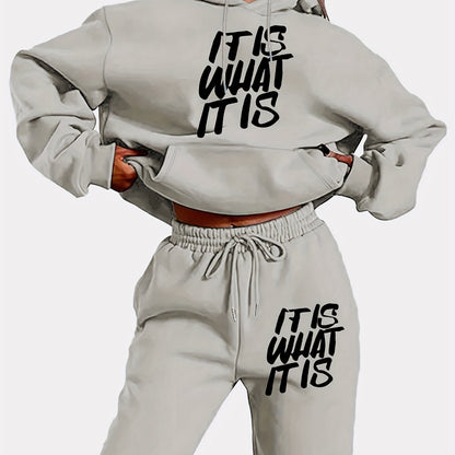 Hooded Tracksuit Set with Geometric Letter Print