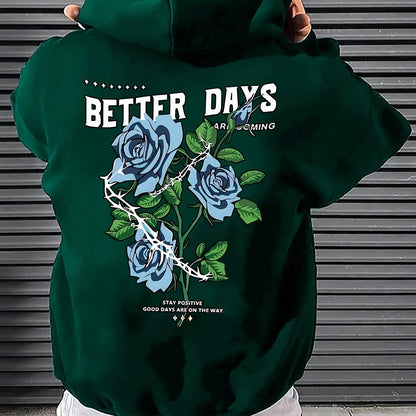 Casual Hoodie French Terry Polyester Floral Print