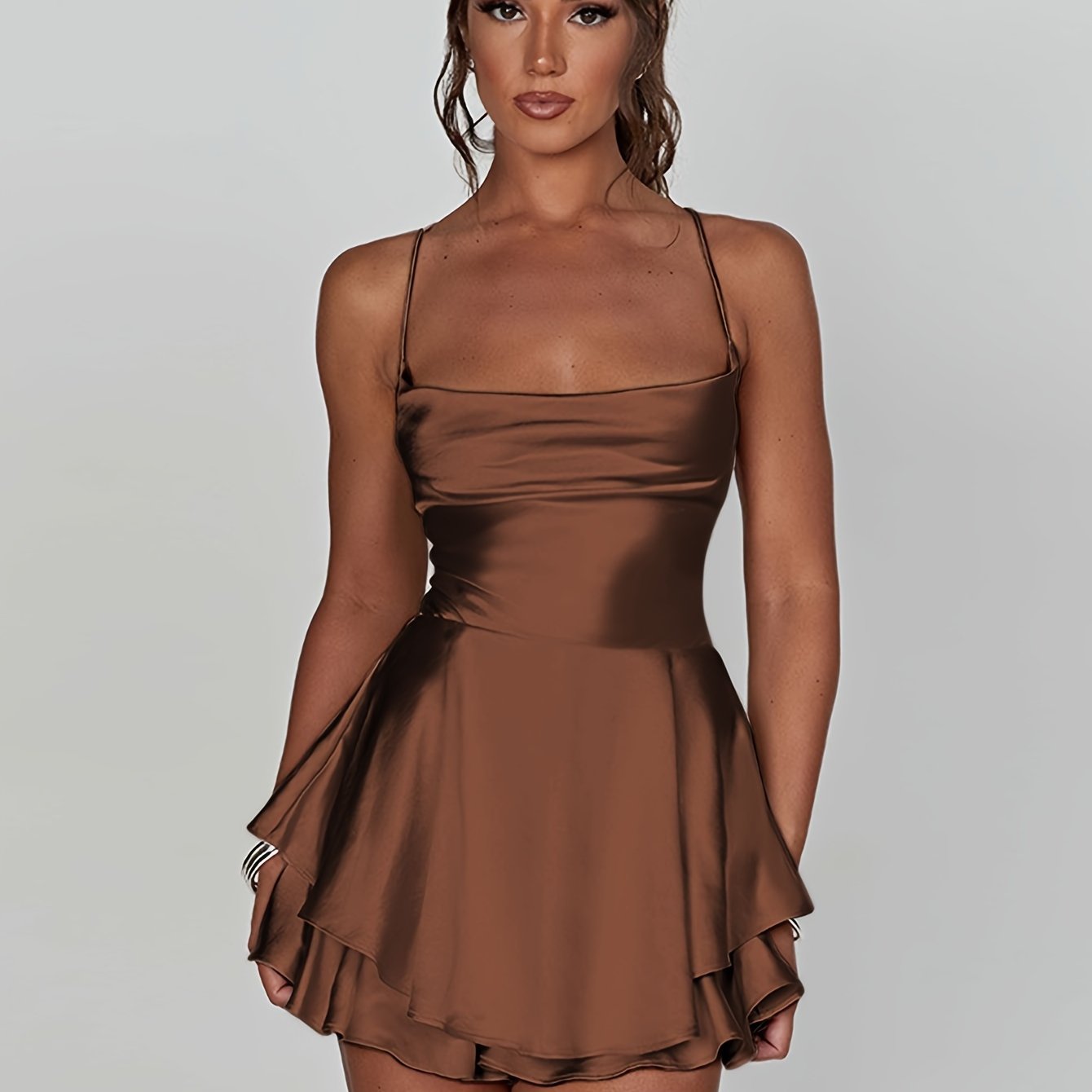 Backless Strap Tiered Mini Dress