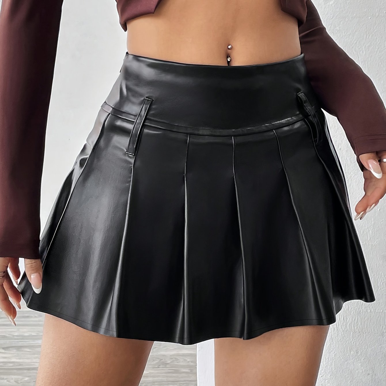 Pleated Solid Color Mini Skirt