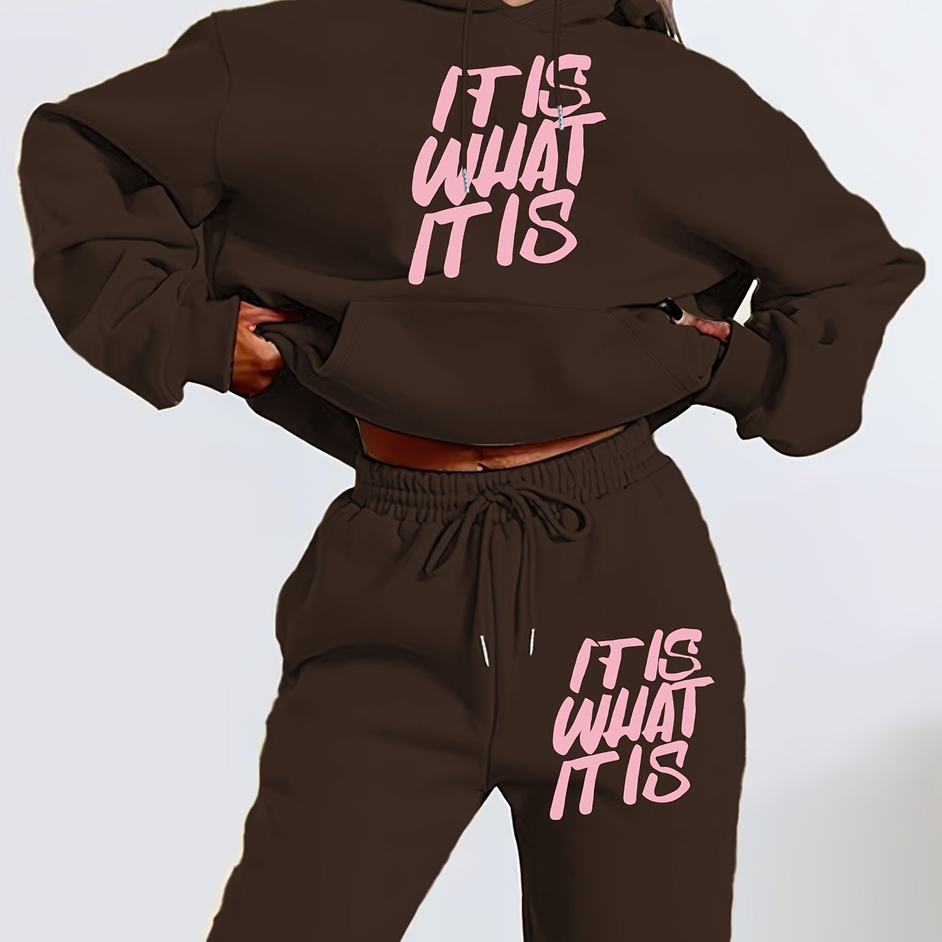 Hooded Tracksuit Set with Geometric Letter Print