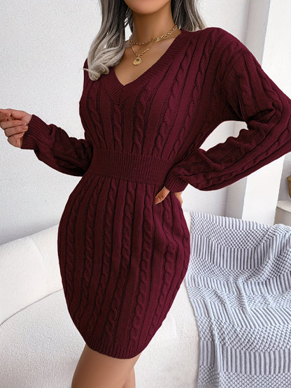 Solid Color Waist Twist Sweater Dress