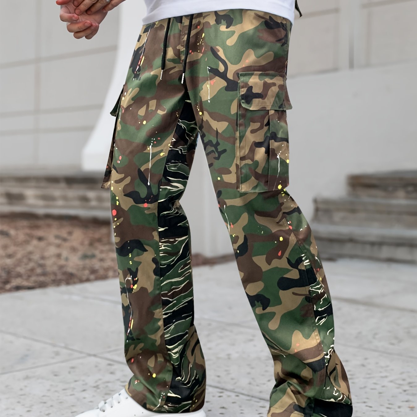 Versatile Neutral Style Patchwork Camouflage Pants