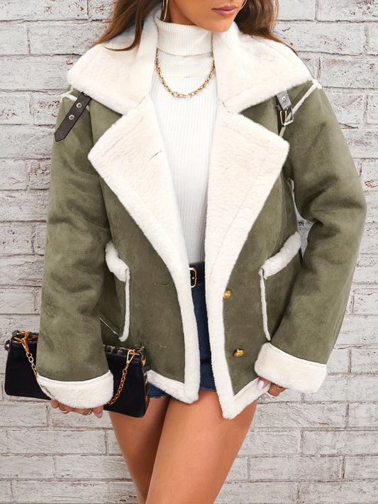 Lapel Plush Jacket Winter Warm Casual Outwear