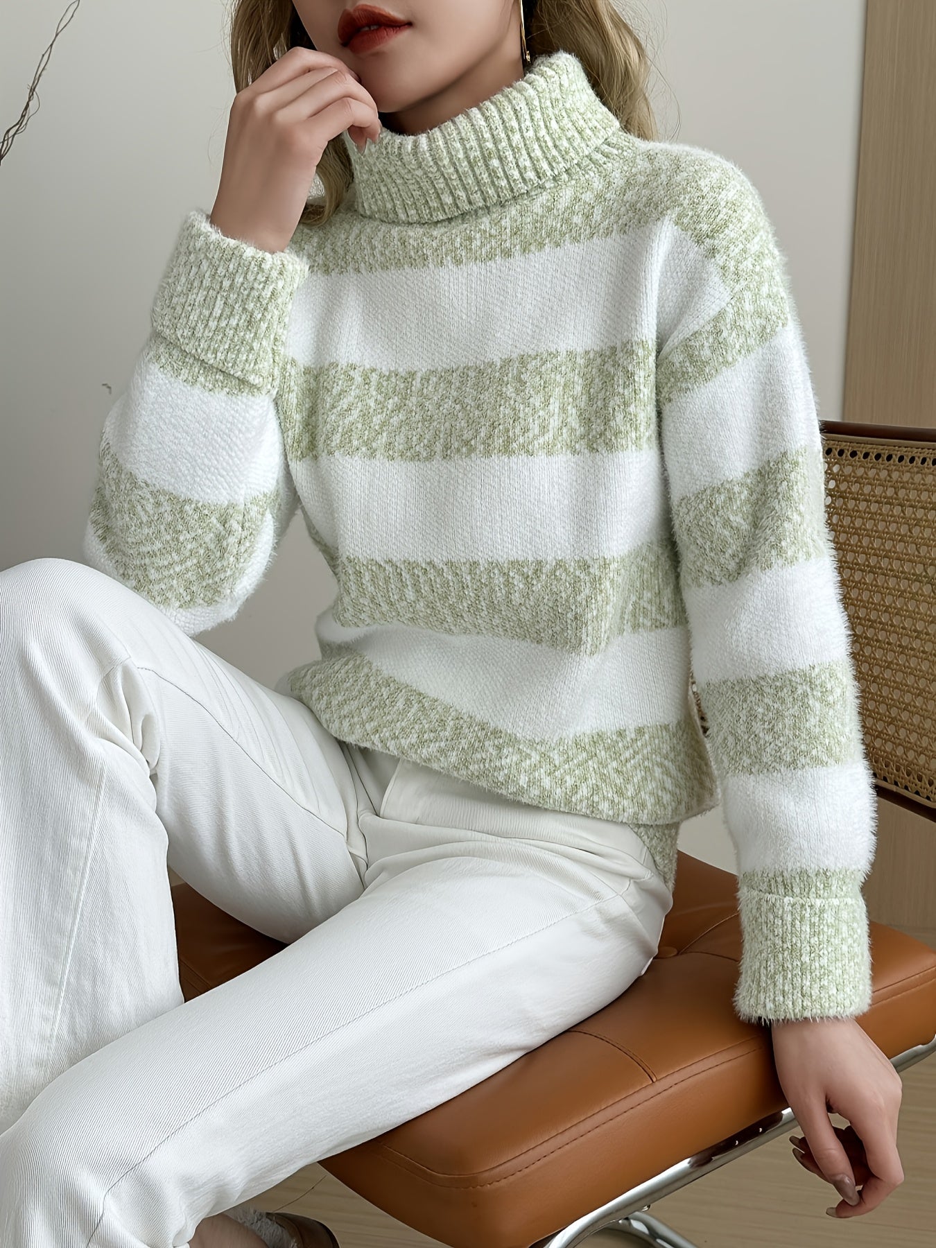 Color Block Turtle Neck Sweater