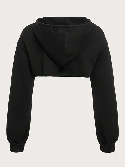 Solid Color Drawstring Detail Hoodie